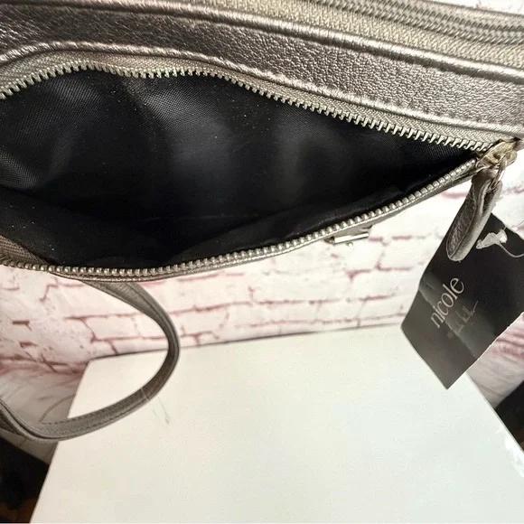 NICOLE MILLER NWT Gunmetal Grey Faux Leather Wristlet Wallet Combo NEW WITH TAGS - Picture 9 of 15